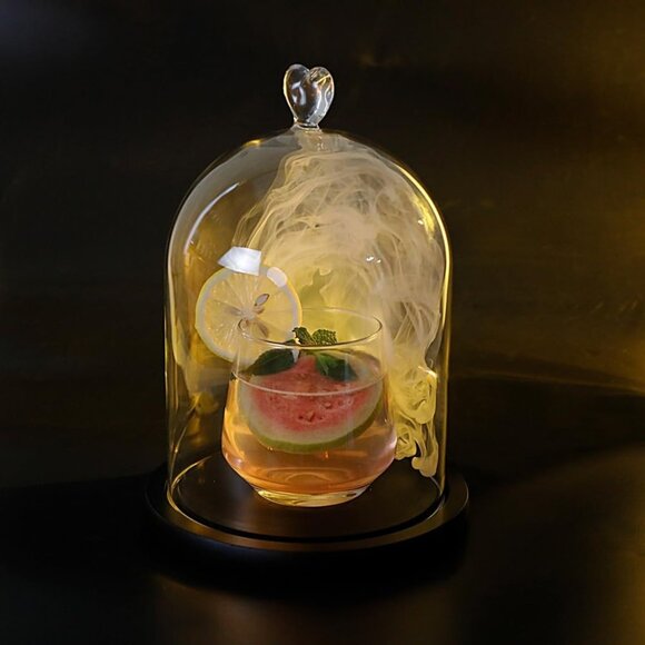 Smoking Cloche For Food Drinks With Wood Base, Cocktails Smoke Infuser Accessory - Picture 7 of 10